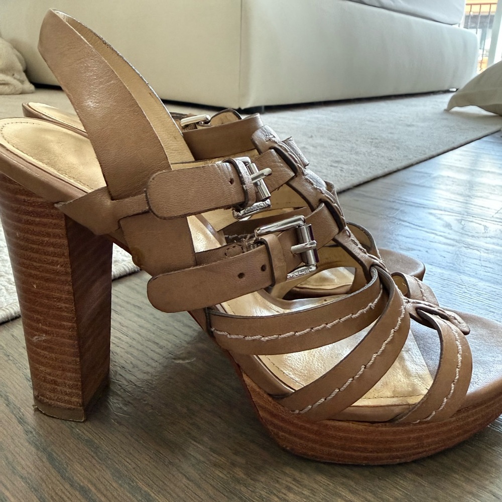 Coach leather strap heeled sandals